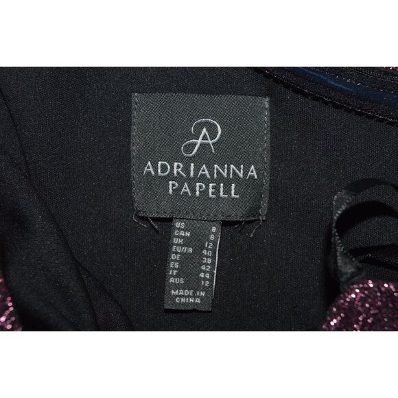 Adrianna Papell Purple One Shoulder Metallic Knit Draped Sheath Ball Gown Size 8 - Picture 7 of 9